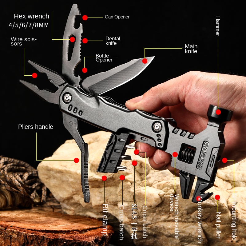 Outdoor Hunting Knife Set - Multifunctional Pliers Multitool Claw Hammer Stainless